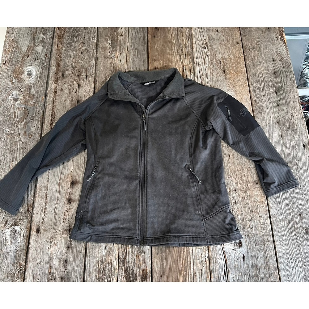 The North Face Womens Full Zip Grid Fleece Jacket Charcoal Gray L/G - Picture 1 of 6